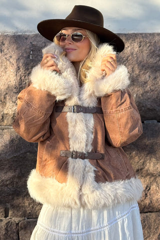 Northern Luxe denim jacket, caramel