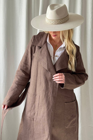 Bypias linen trench coat, coffee
