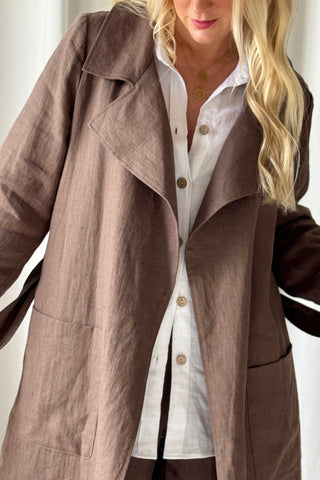 Bypias linen trench coat, coffee