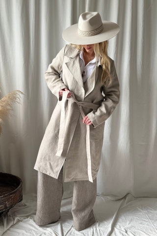 Bypias linen trench coat, natural