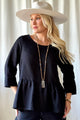 Peplum linen top, black
