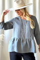 Peplum linen top, smokey blue