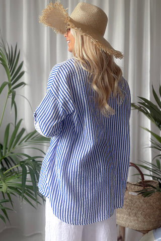 Riviera Stripe puuvillapaita, azule blue