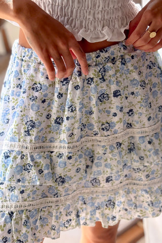Sonrisa linen skirt, floral blue