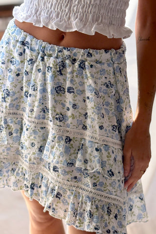 Sonrisa linen skirt, floral blue