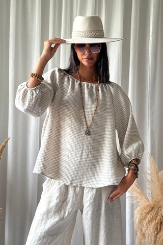 Analise linen blouse, beige check