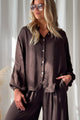 Antoine satin blouse, chocolate