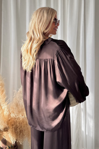 Antoine satin blouse, chocolate