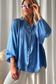 Antoine satin blouse, sky blue