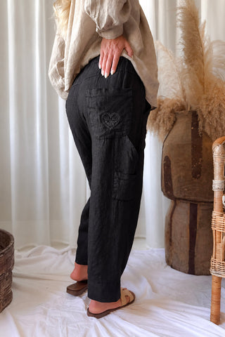 Baggy linen trousers, black