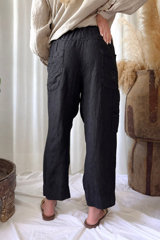 Baggy linen trousers, black