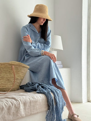 Boho mesh pellavahuivi, denim sininen