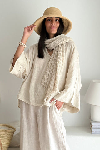 Boho mesh linen scarf, sand