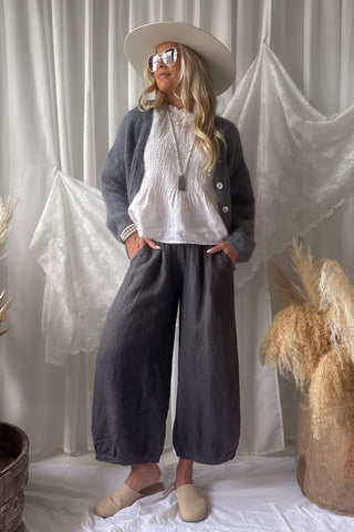 Bubble Boho pellavahousut, smoke