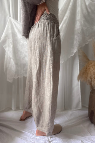 Bubble Boho pellavahousut, taupe