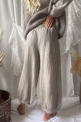 Bubble Boho pellavahousut, taupe