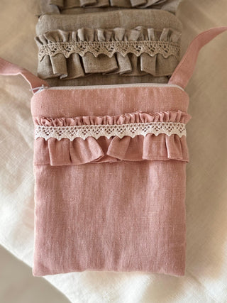 Bypias mobile bag, sorbet pink + white lace