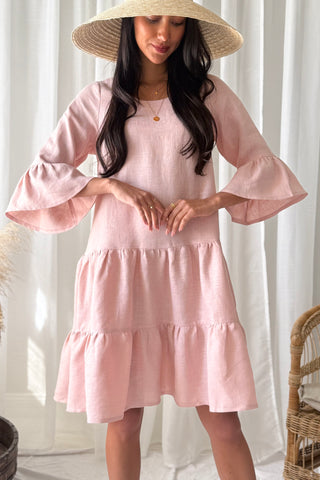 Daffodil linen dress, sorbet pink