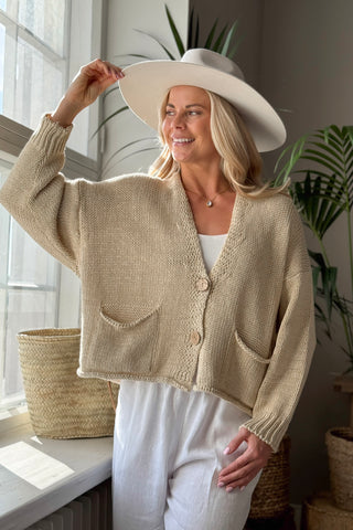 Dalia puuvillaneuletakki, beige
