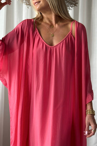 Emika silkkiviskoosikimono, coral
