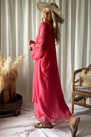 Emika silkkiviskoosikimono, coral