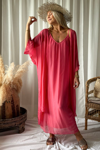 Emika silkkiviskoosikimono, coral