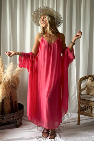 Emika silkkiviskoosikimono, coral