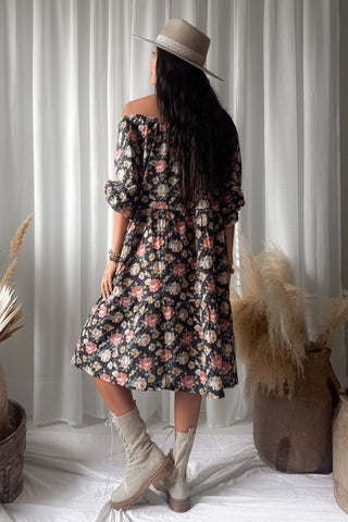 Emilia cotton dress, black cottage floral