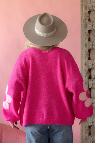 Flowers cardigan, hot pink