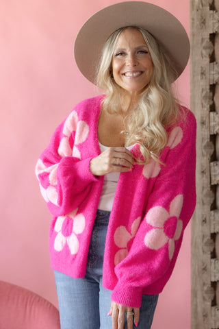 Flowers cardigan, hot pink