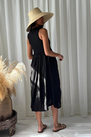 Hacienda linen dress, black