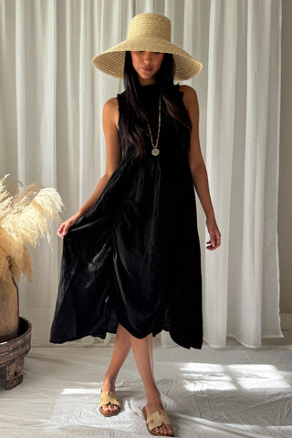 Hacienda linen dress, black