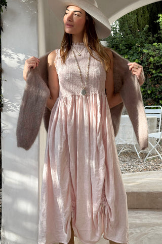 Hacienda linen dress, light pink