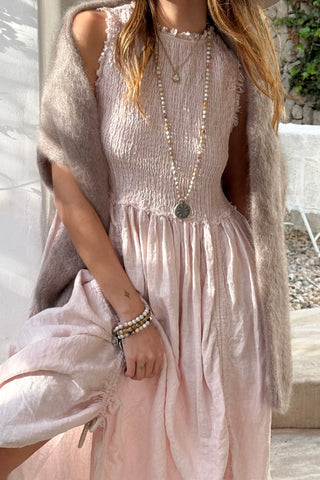 Hacienda linen dress, light pink