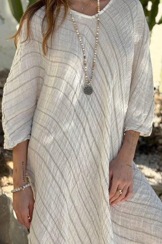 Hallie mesh pellavakaftaani, valkoinen-beige