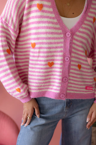 Hearts neuletakki, light pink-white