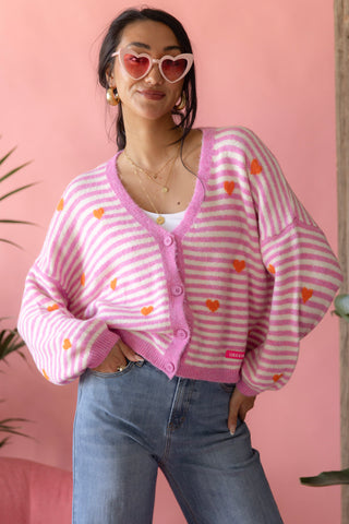 Hearts neuletakki, light pink-white