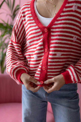 Hearts cardigan, red-pink