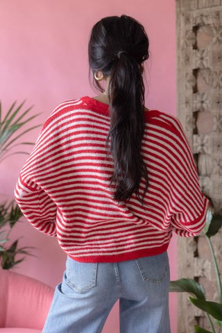 Hearts cardigan, red-pink
