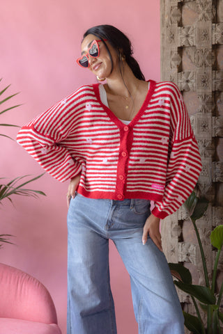 Hearts cardigan, red-pink