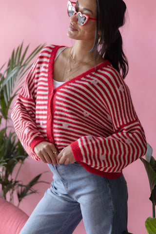 Hearts cardigan, red-pink