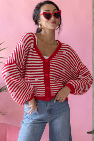 Hearts cardigan, red-pink