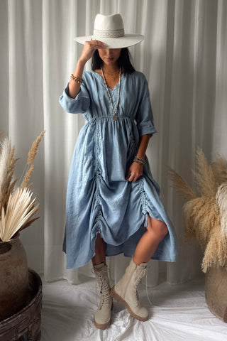 Maravilla pellavamekko, denim blue