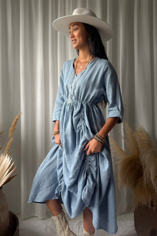 Maravilla pellavamekko, denim blue