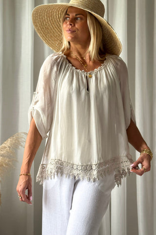 Marlana silkkiviskoosipusero, beige