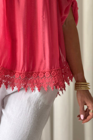 Marlana silk-viscose blouse, coral