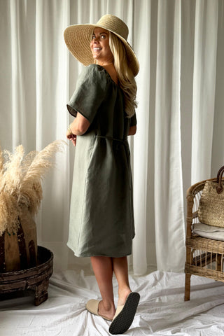 Moraira linen dress midi, camo