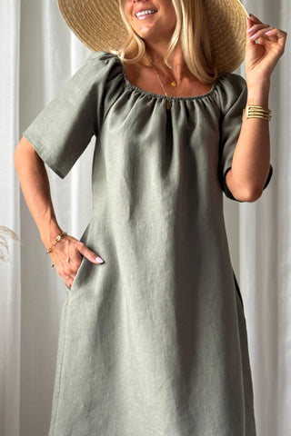 Moraira linen dress midi, camo