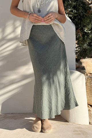 Pencil Slip linen skirt, camo