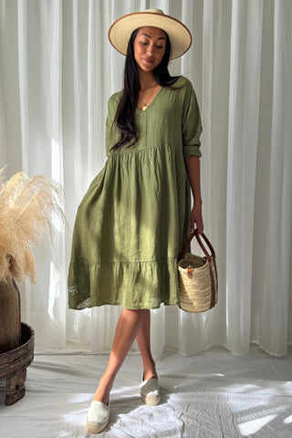 Raelle pellavamekko, green